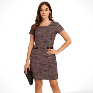 Connected Apparel Plum Tweed Welt-Pocket-Detail Dress - 4